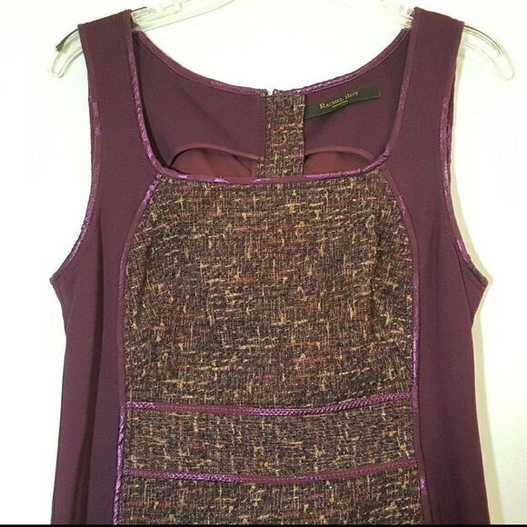 Rachel Roy Sheath Dress M Purple Wine w Brown Purple Tweed Metal Zipper - Picture 2 of 4
